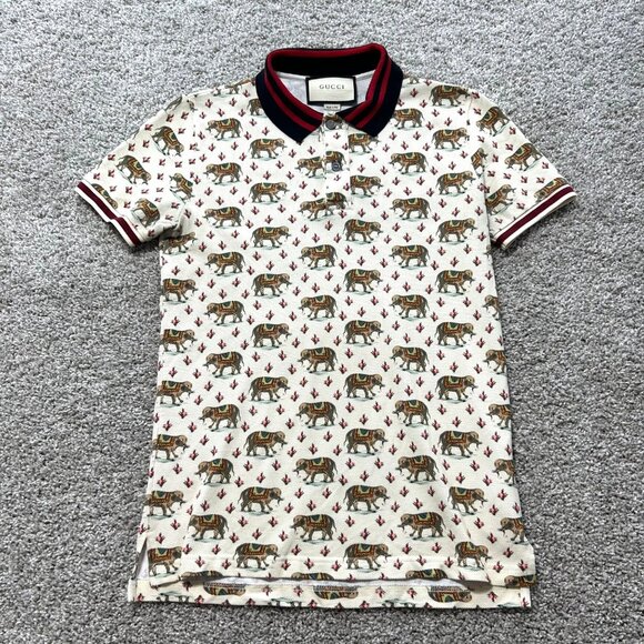 Gucci Mens Sz Small Elephant Print Polo Shirt - Picture 12 of 13